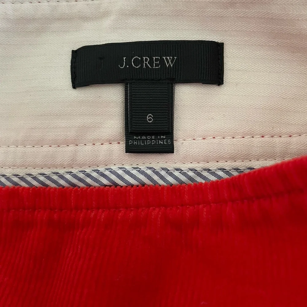 J.Crew Red Corduroy A-Line Mini Skirt 6 Cotton Zip Front Dark Academia Fall
